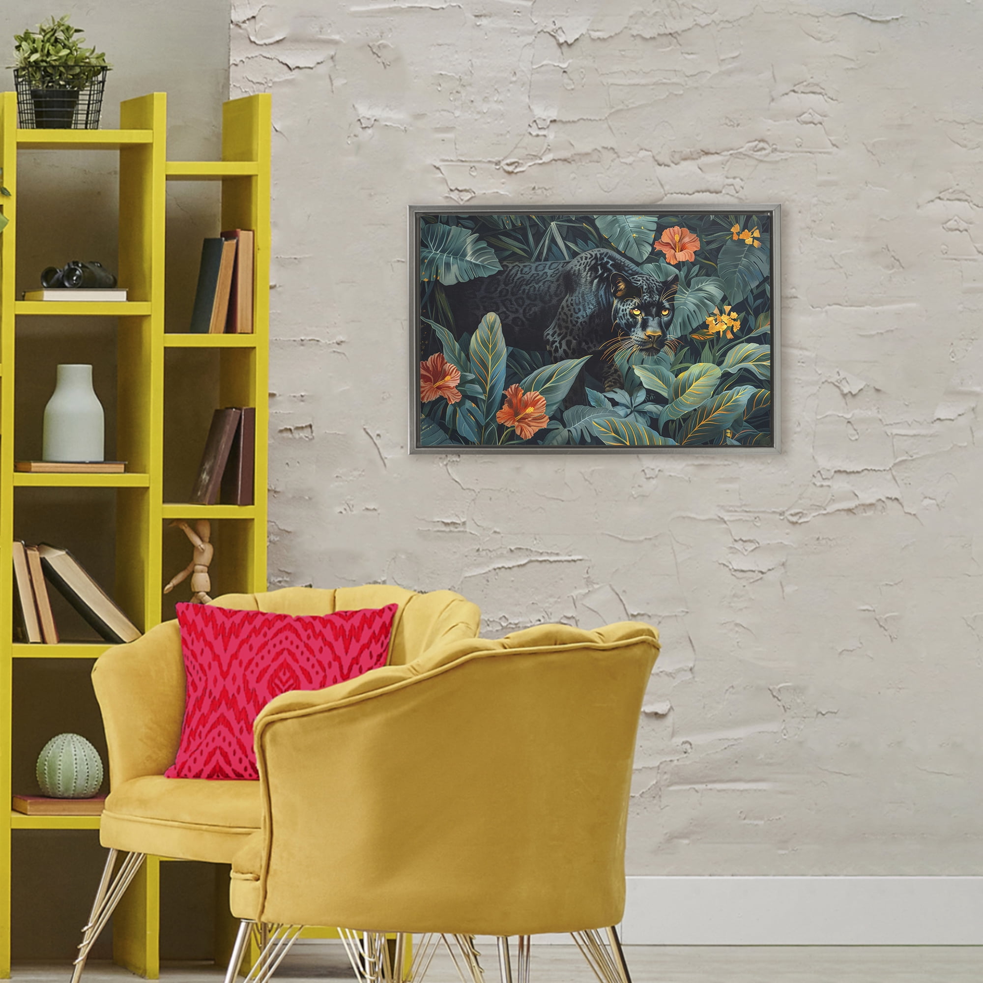 Stupell Industries Panther's Exotic Paradise Gray Framed Floater Canvas Wall Art, design by Ray Powers
