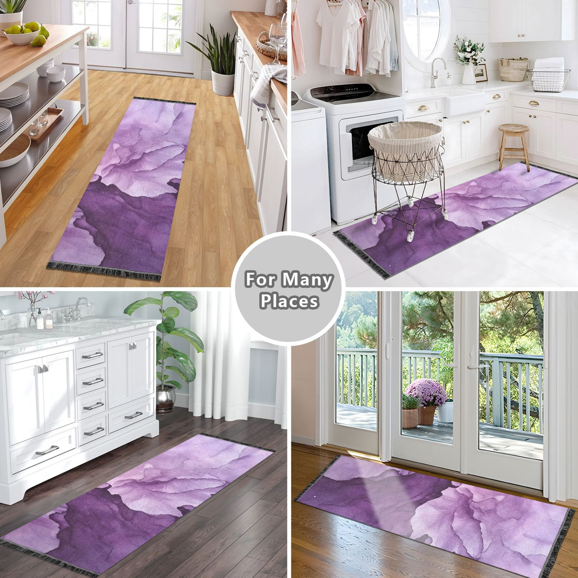 Abstract Purple Flower Bedroom Runner Rug 2'x 6' Non Slip Carpet Indoor Home Area Rug Living Room