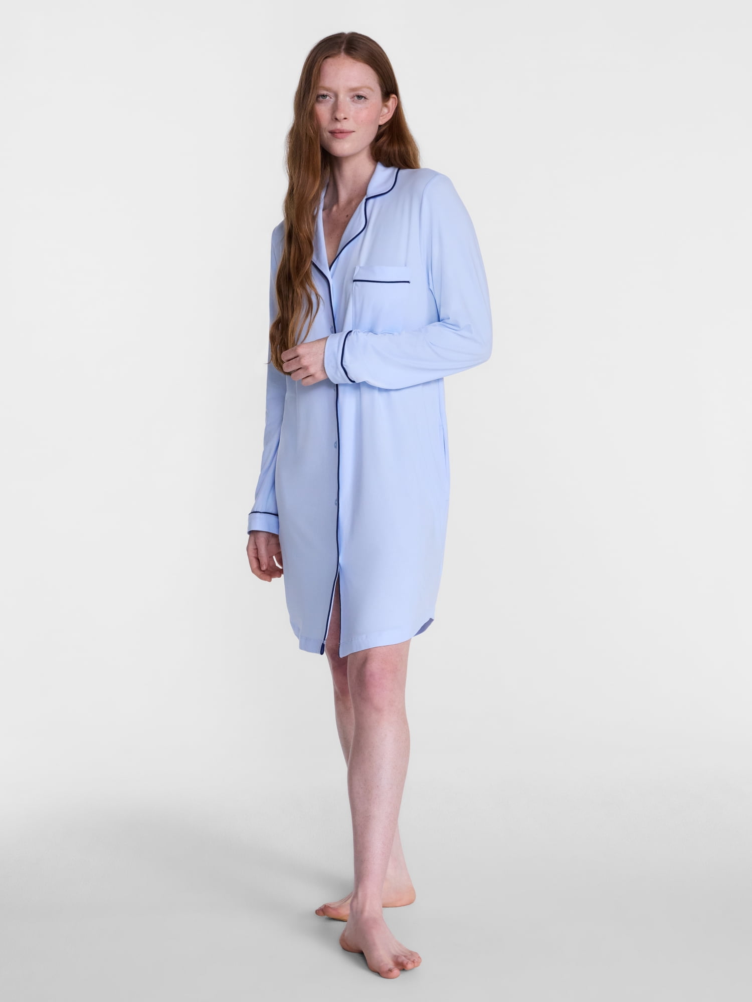 Joyspun Women's Dreamy Soft Collection Notch Collar Sleepshirt with Long Sleeves, Sizes XS-3X