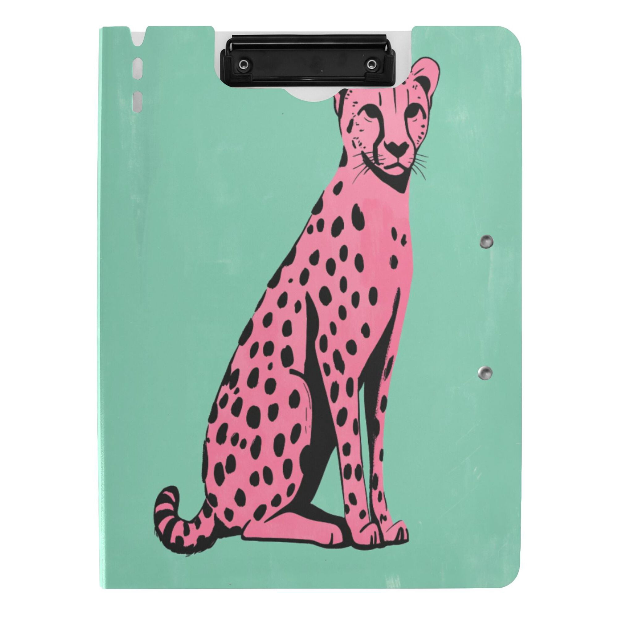 FORMRS A4 Clipboard Folder with Pen Holder Horizontal Foldable School Office Binder, Pink Cheetah
