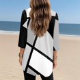 thumbnail image 4 of WTOBBY Women's Fashion Casual Retro Geometric Print V-Neck Mid-Length Tunic Tops with Pockets, 3/4 Sleeve Blouses, Daily Use Comfort Shirt,Gray 3XL, 4 of 5