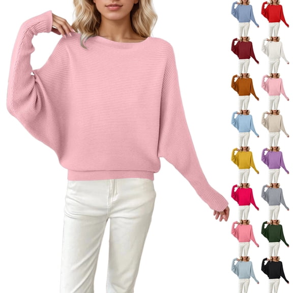 Valentines Sweater Women, New Year Sweaters for Women, Birthday Shirts for Women, Batwing Long Sleeve Tops #03 Light Pink & Size L