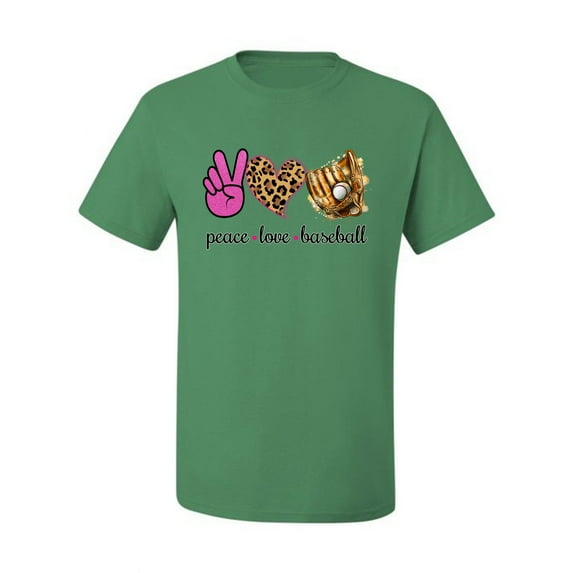 Peace Love Baseball Sports Men's Graphic T-Shirt, Kelly, XX-Large