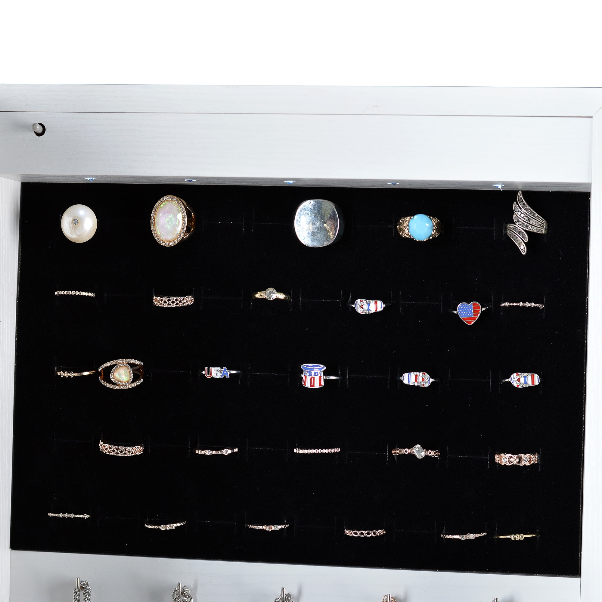 Kepooman Jewelry Mirror Cabinet Organizer, Full Mirror Cosmetic Mirror Cabinet, Freestanding Closet Organizer Cosmetic Tray Rings Necklace Bracelets, White Kepooman Jewelry Mirror Cabinet Organizer, Full Mirror Cosmetic Mirror Cabinet, Freestanding Closet Organizer Cosmetic Tray Rings Necklace Bracelets, White
