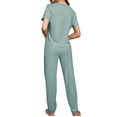 thumbnail image 6 of ZROVA Women's 2-Pack Summer Pajama Sets (4 Pieces) - Solid Color Short Sleeve Top & Long Pants Loungewear, Comfortable Casual Sleepwear for Home & Travel, 6 of 7
