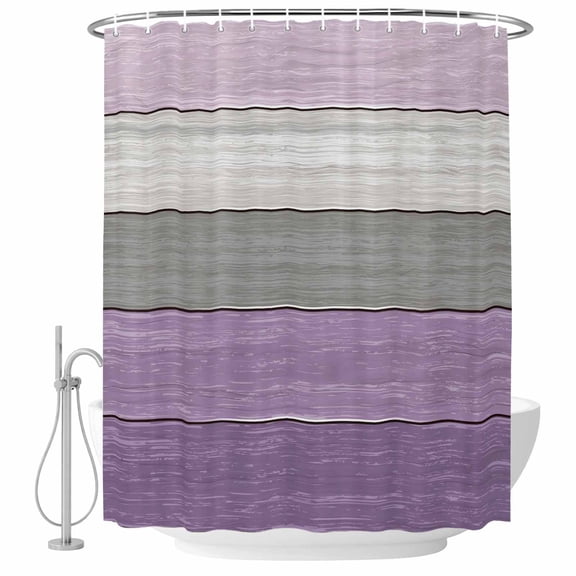 Purple Grey Wood Grain Shower Curtain Set - Small 36" x 72" Washable Bathtub Curtain with 12 Hooks, Ombre Rustic Retro Wooden Plank Waterproof Fabric Stall Shower Curtains for Bathroom/Bathtub Décor
