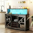 thumbnail image 2 of HOMCOM Farmhouse Coffee Bar Cabinet with LED Lights and Sliding Barn Doors, 55" Wine Bar Cabinet with Wine Racks and Glass Holder, Distressed Brown, 2 of 9