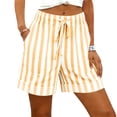 thumbnail image 6 of Cagogo Women Plus Size Drawstring High Waisted Shorts with Pockets Striped Casual Loose Workout Shorts for Summer Beach Lounge, Khaki M, 6 of 7