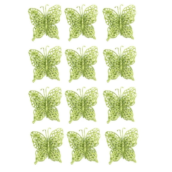 ZLBDYG Christmas Glitter Butterfly Ornaments with Clip - Double Layer Hollow Artificial Hanging Butterfly Decor for Xmas Tree, Wedding Wreath Supplies and Festive Party Decoration