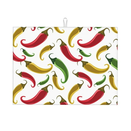 

Large Dish Drying Mats for Kitchen Counter - Chili Pepper red green yellow 18x24In Anti-Slip Absorbent Microfiber Drying Mat for Kitchen Counter Mat Dish Rack Mat with Hanging Loop