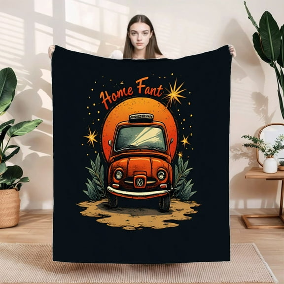 Vintage Red Car Flannel Blanket - Soft Cozy Design with Retro Aesthetic Perfect for Sofa Travel Bed and Chair