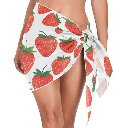 Beach Mini Dress Strawberry Hand Drawn Swimsuit Coverup for Women Swimwear Cover Ups Short Triangle Beach Skirt L