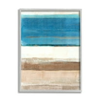 Stupell Industries Blue & Tan Abstraction Abstract Painting Gray Framed Art Print Wall Art, 24 x 30