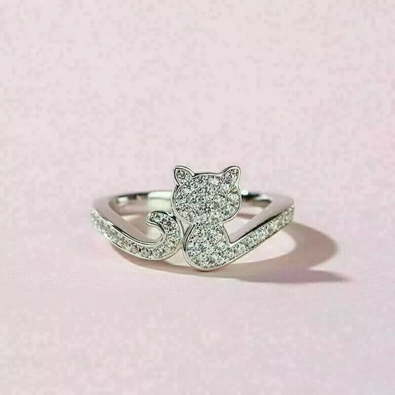 1.50Ct Round Cut Lab Created Diamond Women's Cat Wedding Ring 14K White Gold Plated