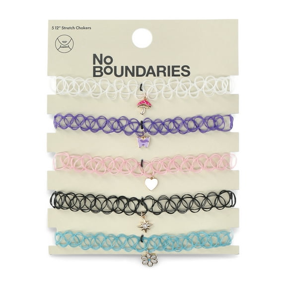 No Boundaries Charm Stretch Choker Necklace Set, 5-Pack, Women’s
