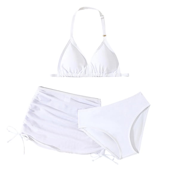 FUZHIQ Girls 3 Piece Bikini Bathing Suit Teen Girls Swimwear Sport Swimsuits with Shorts,7-8 Years