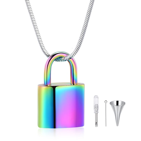 Constantlife Rainbow Lock Cremation Pendant Small Urns For Ashes Keepsake Mini Urn Necklace Memorial Jewelry
