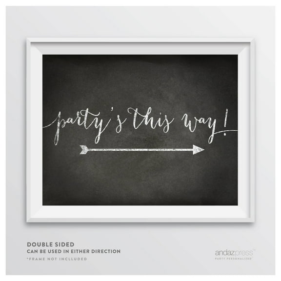 Party's This Way Vintage Chalkboard Wedding Party Directional Signs, Double-Sided