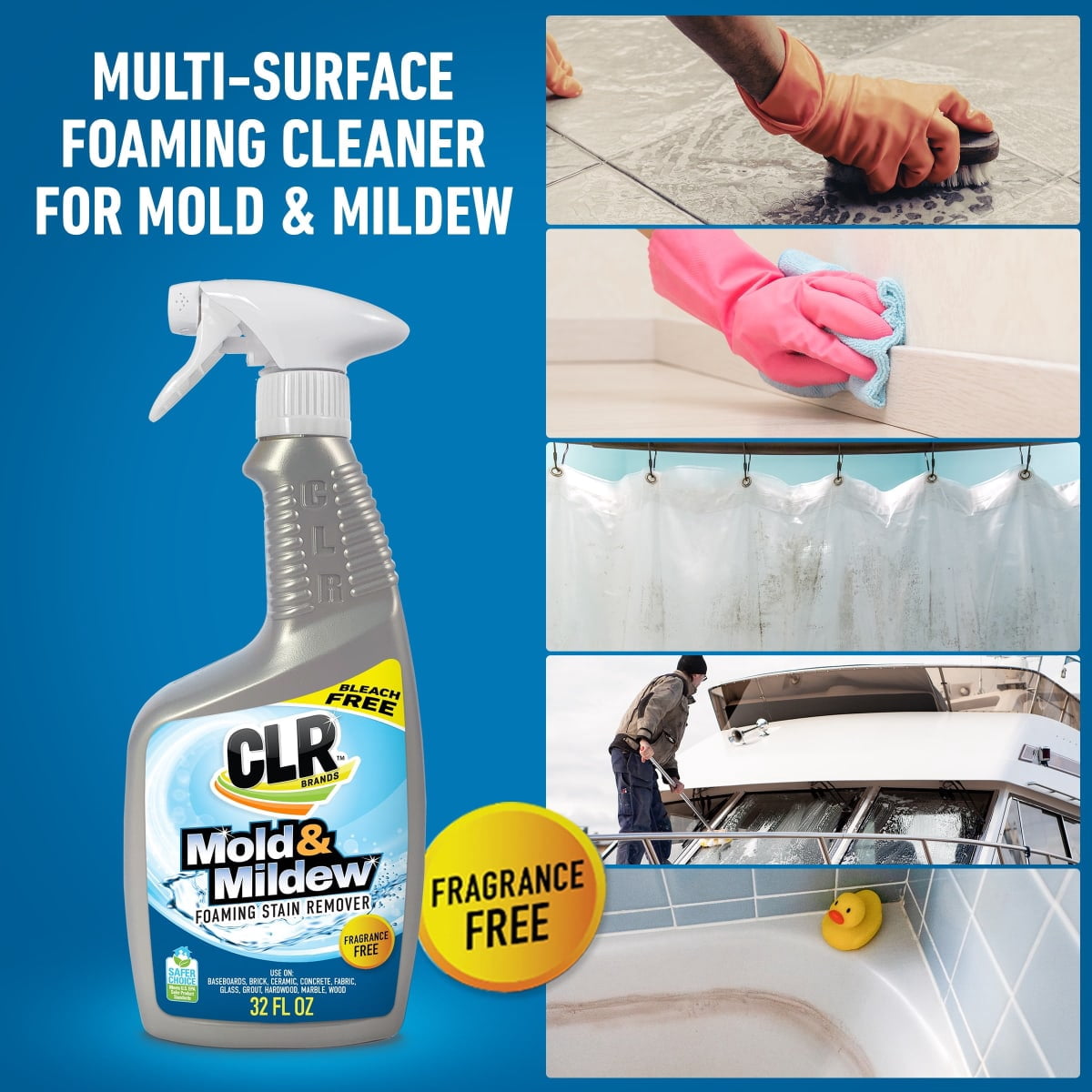CLR Mold & Mildew Foaming Stain Remover Spray, Bleach-Free Fragrance Free Cleaner, 32 fl oz