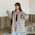 thumbnail image 6 of ZHaobin Vintage Women Plaid Shirts Autumn Long Sleeve Oversize Button Up Blouses Female Streetwear Loose Casual Shirts Femme Coat (khaki,XL), 6 of 7