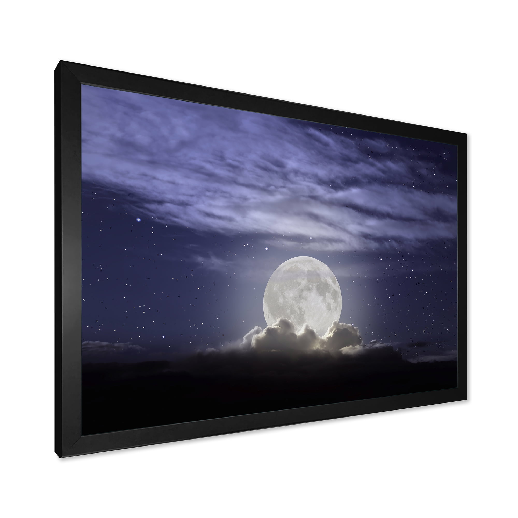 Designart 'Full Moon Rising In A Cloudy Night Sky' Nautical & Coastal Framed Art Print