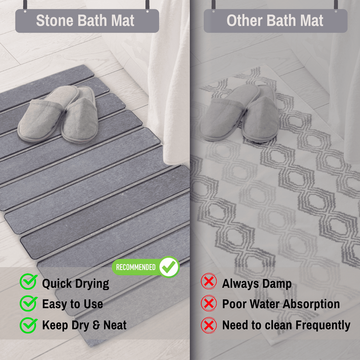 Easymora Foldable Stone Bath Mat – Large 24"x16" Diatomaceous Earth Quick Dry Non-Slip Shower Mat, Super Absorbent & Easy Clean, Dark Gray