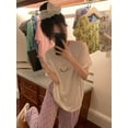thumbnail image 2 of Pijama de manga corta con estampado de cara sonriente para mujer, camiseta y pantalones largos, ropa de estar por casa informal, estilo coreano, Ins, 2024, 2 of 5