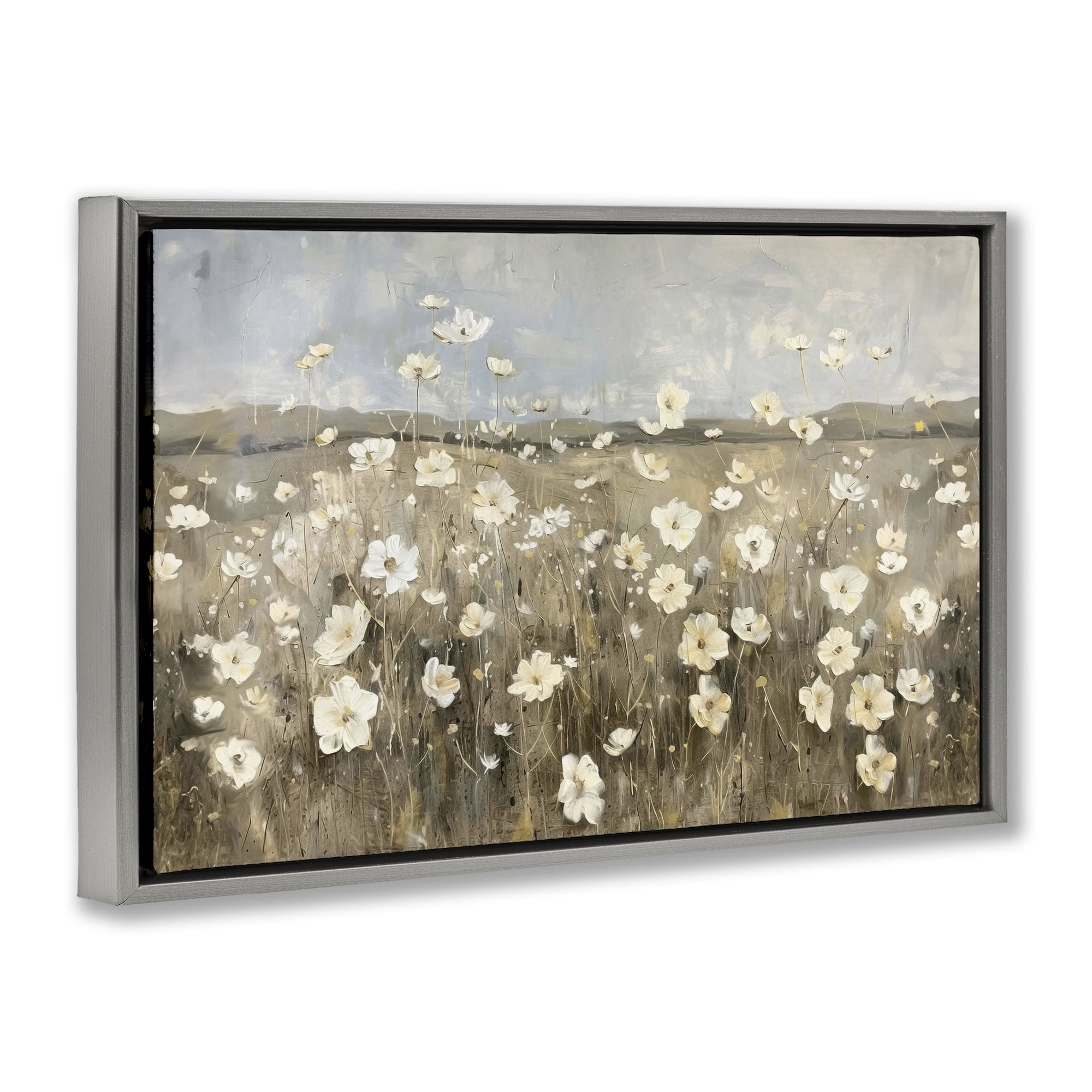 Stupell Industries Prairie Wildflower Meadow Landscape Painting Gray Floater Framed Canvas Art Print Wall Art, 25 x 17