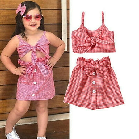 

Seyurigaoka Summer Newborn Toddler Kids Baby Girls Plaid Vest Tank Crop Tops + Mini Skirt Dress Outfits Clothes Set