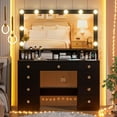 thumbnail image 5 of Large Vanity Desk with Mirror and Lights,43.3" Large Makeup Vanity with 9 Drawers,Power Outlet,Makeup Dressing Table with Crystal Handles,Christmas Vanity Table for Women Girls, 5 of 9