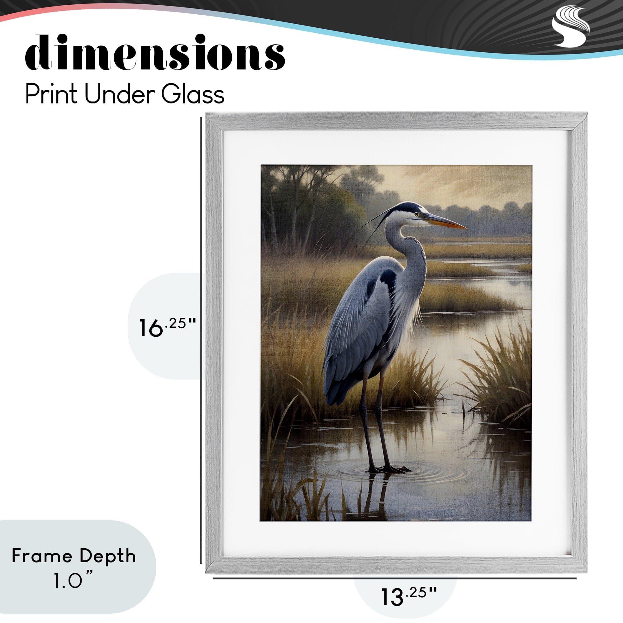 Stupell Industries Heron in Serene Marshlands Gray Framed Print Under Glass, design by Susan Arnot
