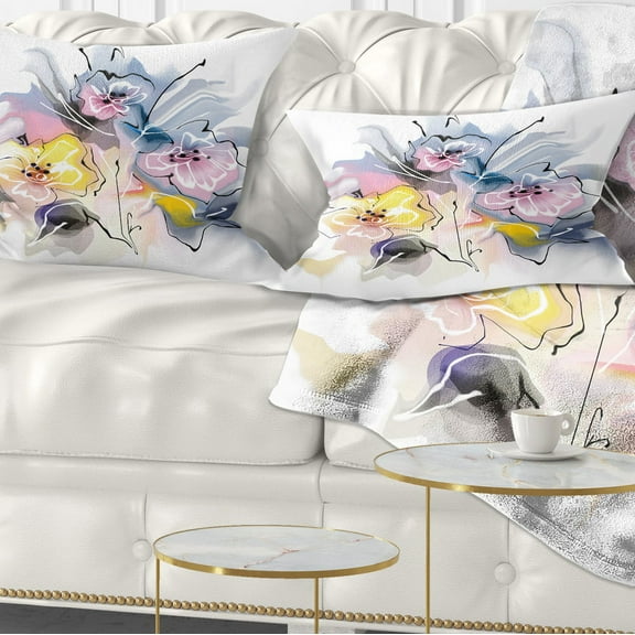 Designart Textured Floral Drawing - Floral Throw Pillow - 12x20