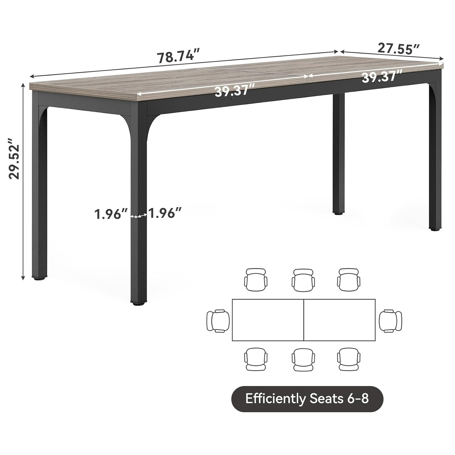 78.7-Inch Ultra Long 2 Person Desk, Grey + Black Gaming Computer Writing Table For Home Office, Sturdy Engineered Wood & Metal Double Workstation