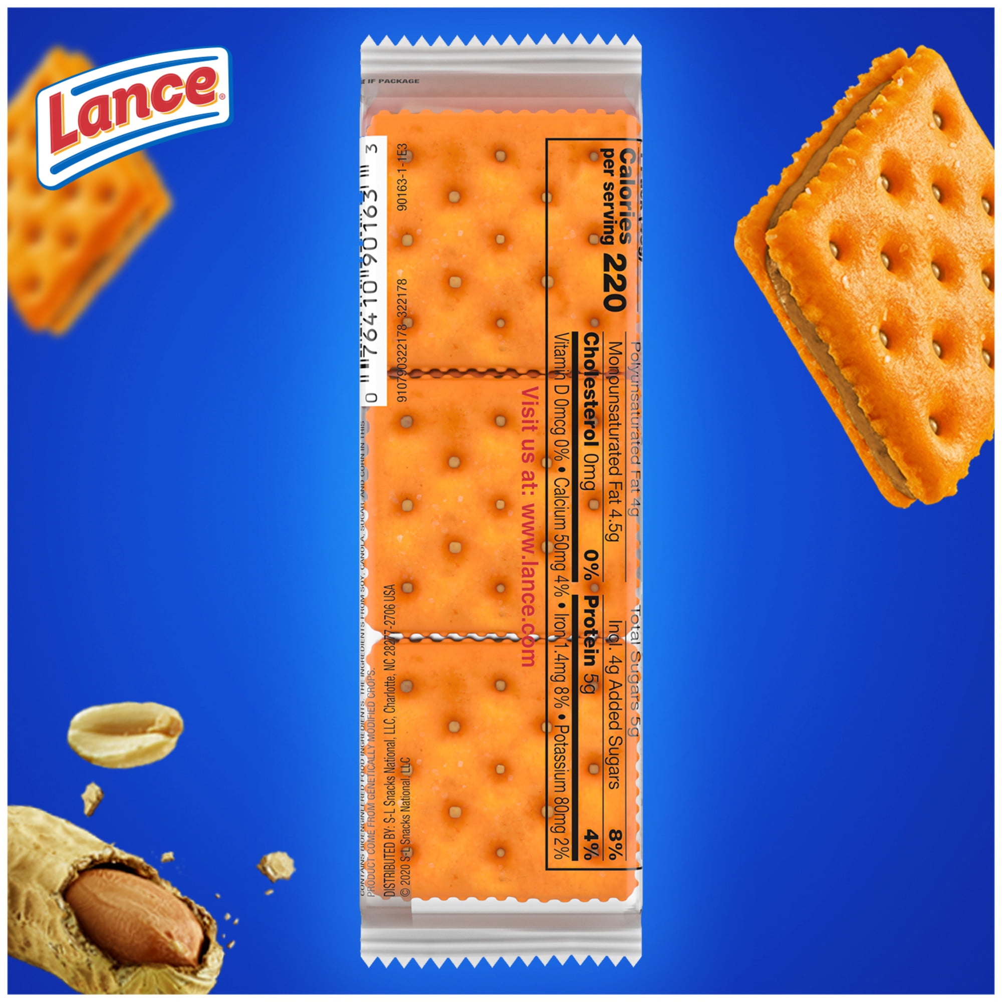 Lance Sandwich Crackers, ToastChee Peanut Butter, Individual Snack Pack, 6 Sandwiches