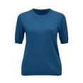 thumbnail image 4 of Pxiakgy Knit Tops for Women Womens Short Sleeve Sweater Spring Summer 2025 Round Neck Solid Color Pullover Short Sleeve Knit Sweater Vest Tops Shirts for Women Trendy Summer Dark Blue L, 4 of 9