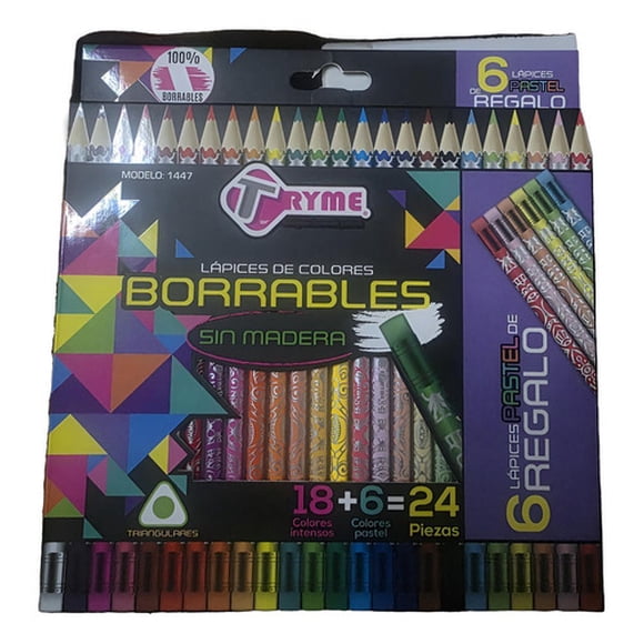Lápices De Colores Borrables 24 Pz Tryme Sin Made