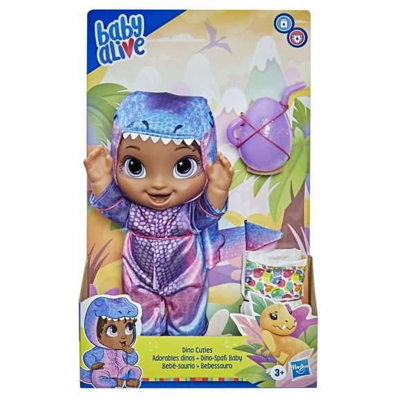 Baby Alive Dino Cuties Doll, Tyrannosaurus, Doll Accessories, Drinks, Wets, T-Rex Dinosaur Toy for Kids Ages 3 Years and Up, Black Hair