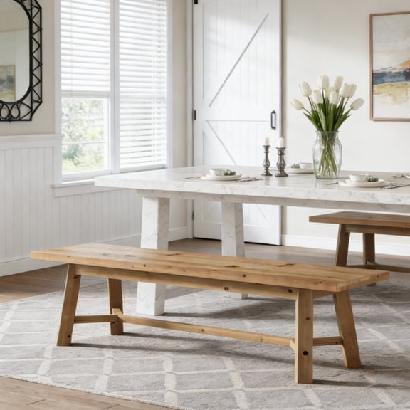 Solid Wood Dining Bench, 55.12 in Wide, Rustic Finish, Supports 400 lb