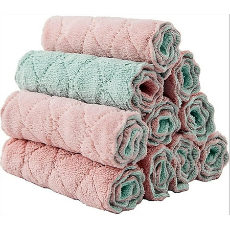 

10 PCS Kitchen Towels Dish Towels Reusable Cleaning Cloths Absorbent Multipurpose Dish Cloths Coral Velvet Dishtowels Nonstick Oil Washable Fast Drying Soft Tea Towels Table Cleaning Cloths.