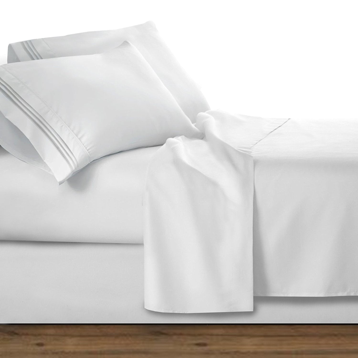 White, King Clara Clark 1800 Premier Series 4Pc Bed Sheet Set 