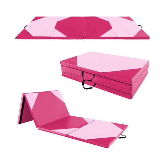 Topcobe 10' x 4' x 2" Folding Exercise Mat with Hook and Loop Fasteners, Easy to Clean Gym Mat, Gymnastics Equipment for Activity Play, Hot Pink