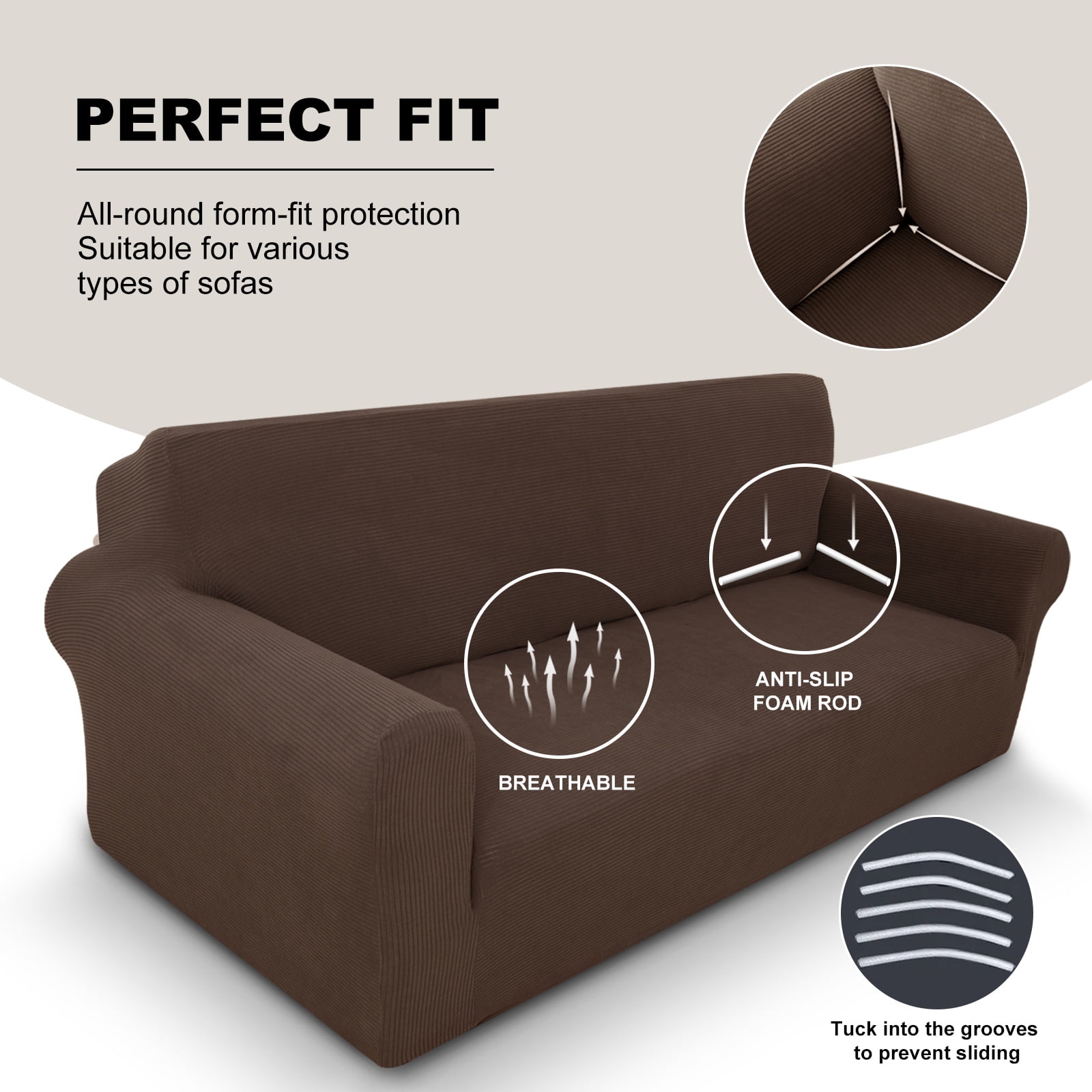 Sanmadrola Couch Covers for Dogs 100% Waterproof Sofa Covers Washable Non Slip Couch Covers Stretchable Machine Washable for Dogs Kids Pets, Brown, Sofa