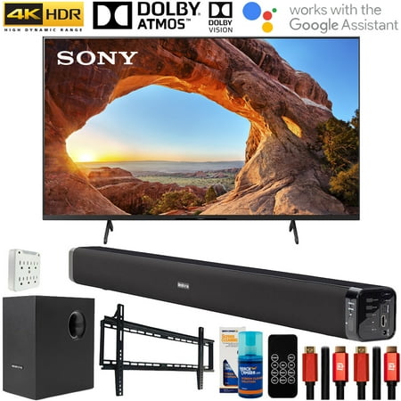 Sony KD55X85J 55 inch X85J 4K Ultra HD LED Smart TV 2021 Model Bundle with Deco Gear Home Theater Soundbar with Subwoofer, Wall Mount Accessory Kit, 6FT 4K HDMI 2.0 Cables and More