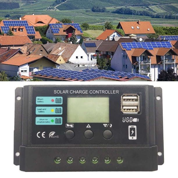 Controlador De Carga Solar Regulador de carga solar 12/24V PWM para batería de litio de plomo-ácido (30A) Wdftyju Libre de BPA