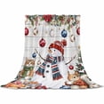 thumbnail image 2 of Christmas Snowman Throw Flannel Blanket 60x80In Squirrel Cat Xmas Tree Ball Red Wood Grain Super Soft Cozy Bed Blanket, Lightweight Plush Fuzzy Bed Throw for Bedroom Sofa Couch Living Room, 2 of 4