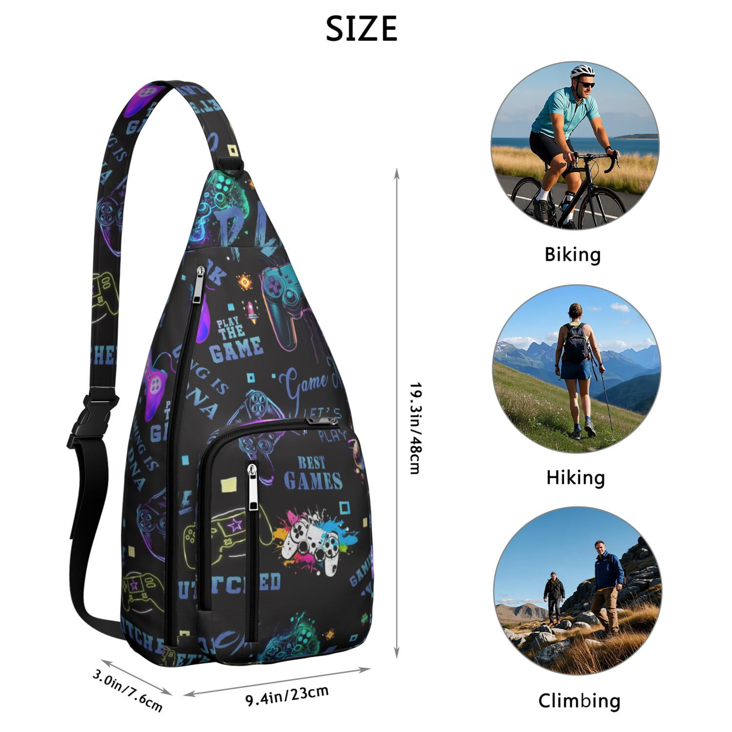 Gaming Controller Print Sling Bag&nbsp;- Cool Retro Joystick Pattern Crossbody Backpack for Gamers, Water-Resistant Shoulder Pack (Colorful Graffiti Design, Lightweight & Durable)