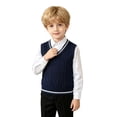 thumbnail image 5 of SHTXOZHI Kid's Knitted School Uniform Sweater Sleeveless V-Neck Pullover Basic Layering Casual Fall Striped Tank Tops, 5 of 6
