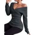 thumbnail image 6 of Duoif Sweaters for Women Trendy Women's Fall and Winter Solid Color V Neck Comfort Fit Knit Off The Shoulder Casual Pullover Sweater Women's Sweaters Womens Tops Dark Gray L, 6 of 8