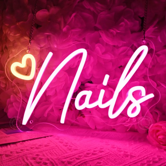 Cartel LED de uñas de neón SYLHOME, 30 x 17 cm, color rosa, alimentado por USB