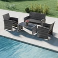 thumbnail image 4 of 4 Piece Patio Wicker Furniture Set, Outdoor Heavy Duty Rattan Cushioned Chairs, Loveseat and Tempered Glass Coffee Table, for Backyard, Balcony, Poolside (Black), 4 of 9